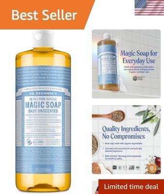 Pure-Castile Magic Soap Liquid 32oz: Organic Unscented Care for Sensitive Skin