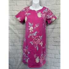 Joules Stretchy Shift Dress Cotton Jersey Size 10 Bright Pink Floral Barbiecore