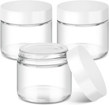 3 Pack 2 Oz Glass Jars with Lids, Clear Small Jar with White Lids 60 Ml Empty