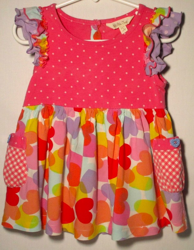 Matilda Jane tunic length dress pockets, buttons, ruffles multi-patterned size 4