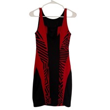 Kardashian Kollection Black Red Geometric Print Bodycon Mini Dress Size S