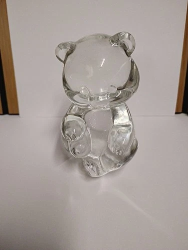 FENTON Sitting Bear Figurine Clear Glass Paperweight Stamped 3.75" Tall Vintage
