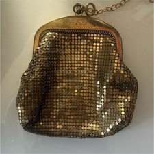 Gold Metal Mesh Coin Purse Art Deco Eveningwear with Chain Clasp Vintage Style