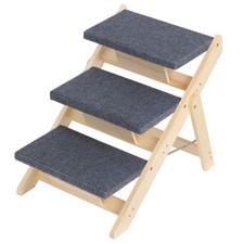 Solid Wood Pet Stairs Ramp 2 in 1 Convertible Non Slip Carpet Dog Cat Bed Couch