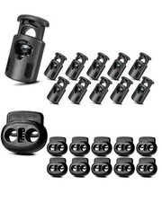 TTeebmi 20PCS Cord Locks for Drawstrings   10 Single Hole and 10 Double balck