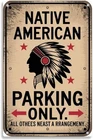 Vintage Native American Parking Only Metal Wall Sign, Tin Metal Signs 8 x 12