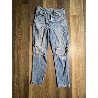 American Eagle Strigid Mom Jeans Women 6 Light Wash Good Distressed High Rise