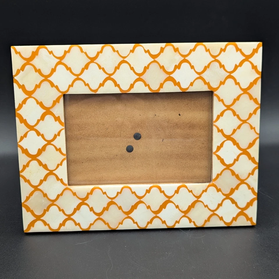 Рамка для картин стол или настенный декор 4 x 6 дюймов инкрустация в марокканском стиле - белый и оранжевый - Изображение 2 из 4