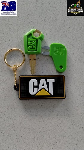 CAT Caterpillar Key Ring Excavator Dozer Roller Keyring + 2 x Green Keys - Picture 2 of 4