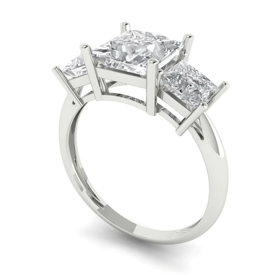 2.5 cttw Princess-Cut White Sapphire 3 Stone Engagement Ring (14K White Gold ) - Image 2 of 4