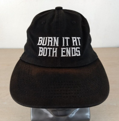 BURN IT AT BOTH ENDS ADJUSTABLE STRAPBACK BASEBALL HAT/CAP, BLACK, OUTDOOR/SPORT