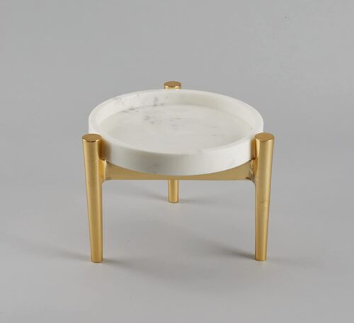 Tessa Natural White Marble Cake Stand Dessert Platter with Metal Stool Birthday - Picture 1 of 5