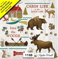 (1198) TWO Individual Paper LUNCHEON Decoupage Napkins -  CABIN MOOSE NORTHWEST