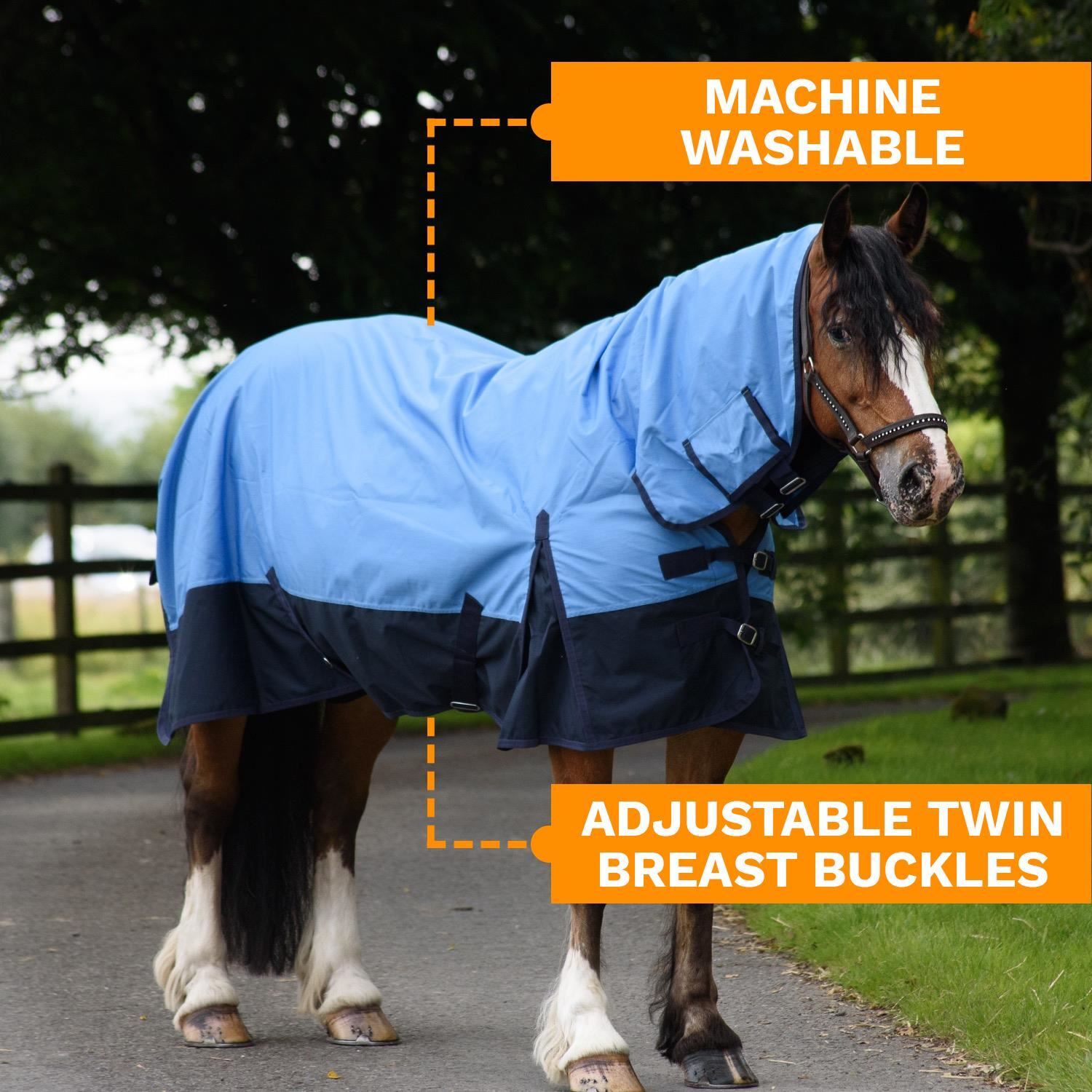 Turnout 600D Lightweight Horse Rug Waterproof Combo Full Neck Sky Blue/Navy eBay