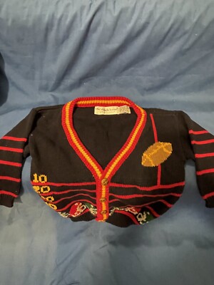 Vintage 90s The Eagles Eye Football Cardigan Boys Sweater Handknit M 3T