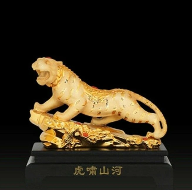 Estatua de resina de tigre de la suerte de 9,8" escultura estatuilla adorno mesa decoración del hogar Foto 2 de 4