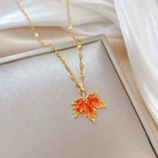 Stunning Red Maple Leaf Pendant Necklace - Elegant Simple Delicate Jewelry
