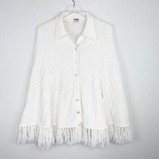 Vintage Rosanna Wintuk Hand Knit Poncho Button Down Fringe Cape