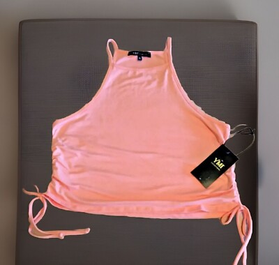 YMI Womens XL Sleeveless Spaghetti Strap Crop Top Tank Solid Orange Side Ruched