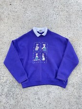 90s Vintage Nutmeg Purple Bird Floral Collared Pullover Sweatshirt Womens L