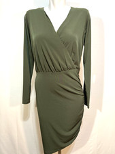 Michael Kors Women Dress Large Khaki Ivy Faux Wrap Draped Side New NWT