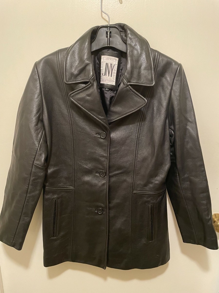 Vintage Jones New York JNY Woman's Black Leather Jacket Size Vintage Jones New York JNY Woman's Black Leather Jacket Size