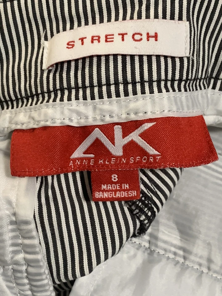 Pantalones Cortos Anne Klein Mujer 8 Negro Blanco Seersucker Bermudas Golf Elastizados Preppy Foto 2 de 4