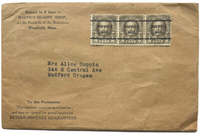 1920'S WHITE'S QUAINT SHOP STAMPED ENVELOPE Precancel Westfield ...