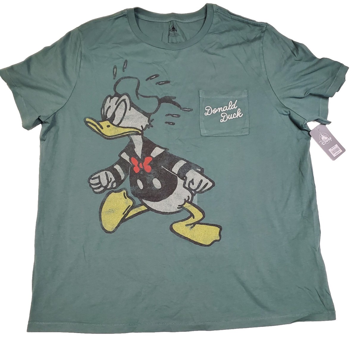 Disney World Donald Duck T-Shirt XL w/Stitch Pocket Classic Army