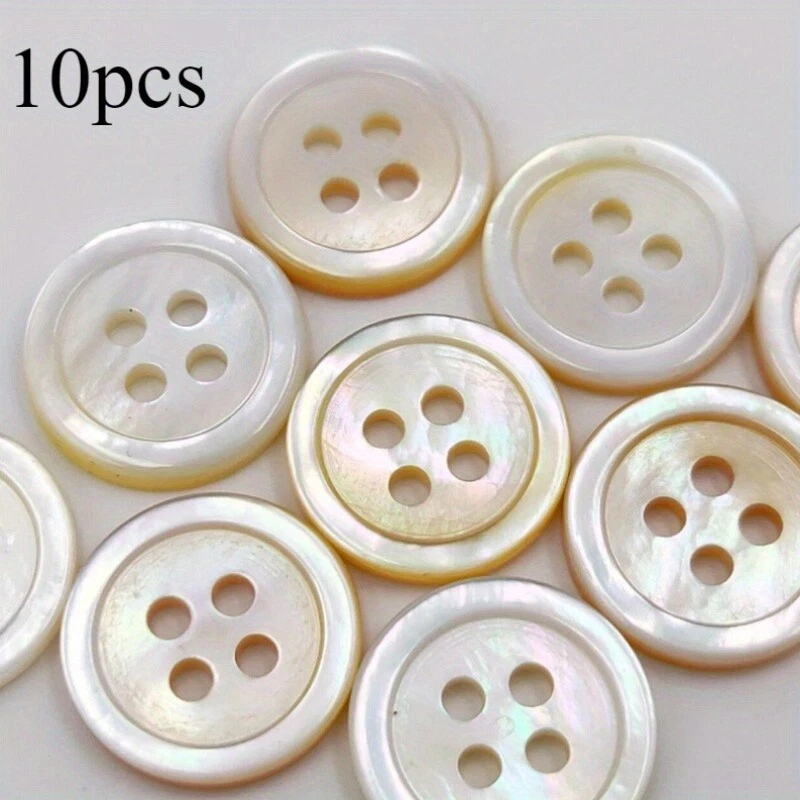 10pcs Natural Shell 4-hole Flat Button Garment DIY Shirt Sewing 1-1.25cm - Image 2 of 4