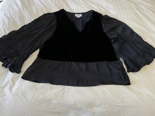 Velvet by Graham & Spencer Galila Black Velvet Satin Peasant Top~ SZ Medium - Picture 2 of 9
