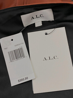 $595 A.L.C. Women's Orange Faux Leather Drop-Waist Hayden A-Line