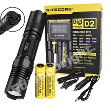 NITECORE P10 CREE LED 800 Lumen Tactical Flashlight w/ 2X 18650 NL189 D2 charger