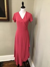 H By Halston $139 Hot Pink Short Sleeve Maxi Wrap Dress Polyester Crepe Small