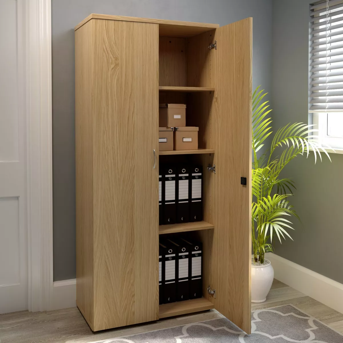 RZ Tall Office Cupboard Lockable With 4 Shelves Oak 80 x 45 x