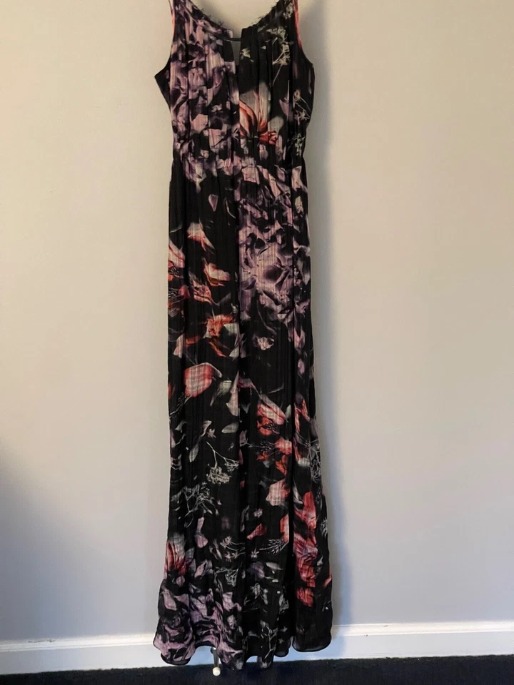 Maxi Vestido Theory Largo Negro con Estampado Floral Rosa Talla P Foto 3 de 4