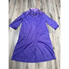 Vanity Fair Womens L Purple Satin Nightgown House Coat Robe Button Front
