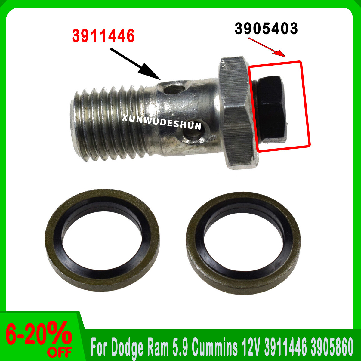 Banjo Bolt Fuel Filter Joint Tube For Dodge Ram 5.9 Cummins 12V 3911446 ...