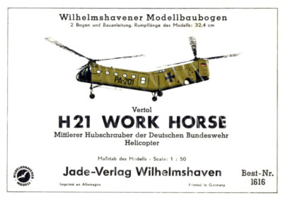 Alter Wilhelmshavener Modellbaubogen 1616  - Hubschrauber Vertol H21 Work Horse
