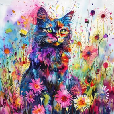 40x Aquarell Frühling Blumenmuster Katze Peeling und Stick Fliesen Aufkleber Bad Küche