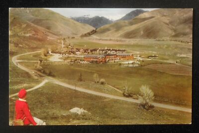 1950s Panorama Sun Valley Village Union Oil Woman in Red Sun Valley ID Blaine Co