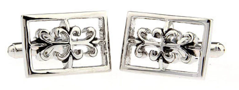 Unico Rettangolo Gotico Ispirato Argento Rodio Gemelli Da Gemelli Diretta - Immagine 4 di 4