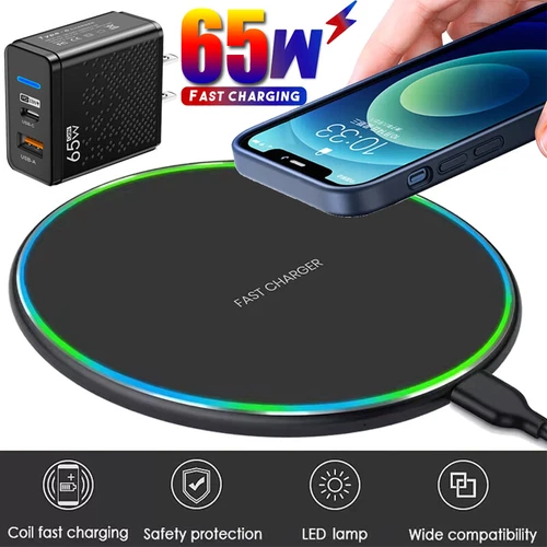 65W Fast Charger Pad Wireless For Samsung S26 S25 S24 S23 S22 S21 Ultra S23 FE