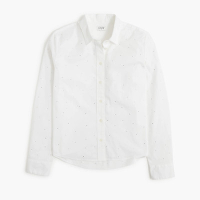 New J.CREW Size M Rhinestone Modern Button-Down White $98 CE968