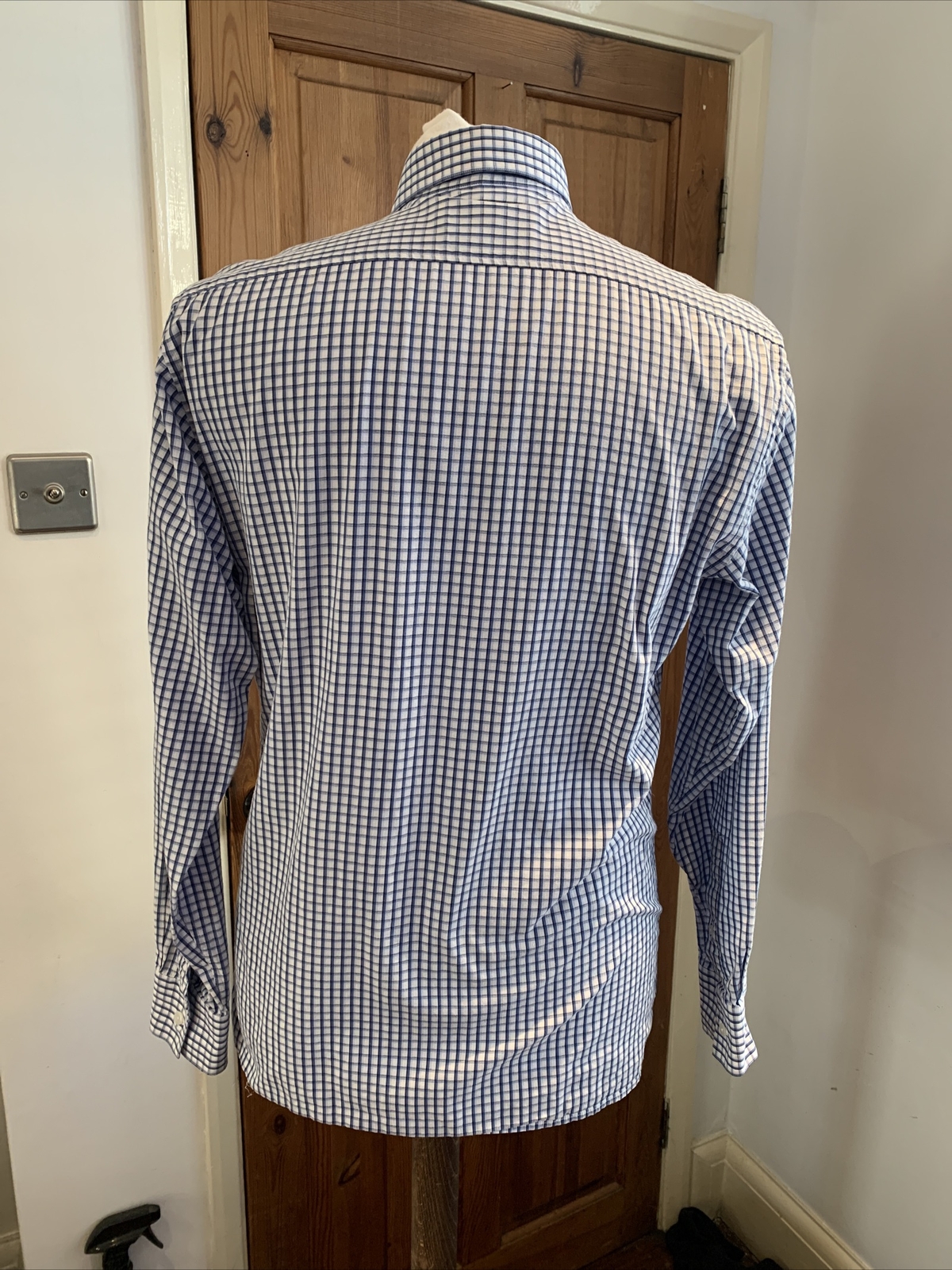 Camicia classica Yves Saint Laurent YSL manica lunga blu bianco a quadri taglia M. #S6*7