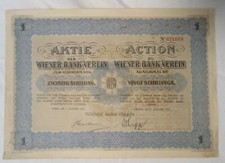 Aktie des Wiener Bank-Verein zum Nennwerte von 20 Zwanzig Schilling 1927