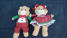 Vintage 5  Russ Berrie Teddy Bear Plush Set 379 Brown Red Green Pair Christmas