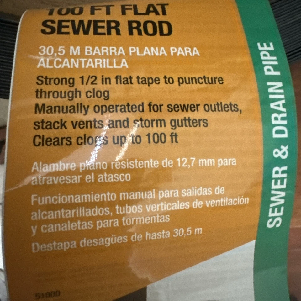 Flat Sewer Drain Rod Tool Cobra 100 Ft Long 1/2 “ Wide X 1/16 Thick (51000) - Image 2 of 3