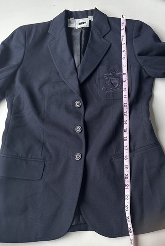 Vintage DKNY Classic Petite Blue Emblem Wool Blend Blazer Jacket Women’s Size 4P - Picture 8 of 9
