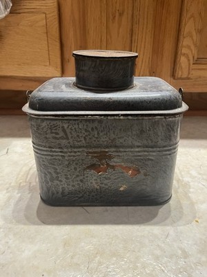 Antique Vintage Granite Ware Coal Miner Construction Railroad Pail Lunch Box